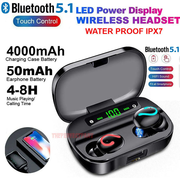 Bluetooth 5.1 Headset TWS Wireless Earphones Mini Earbuds Stereo Headphones IPX7 - ILLUMIWAVESS  