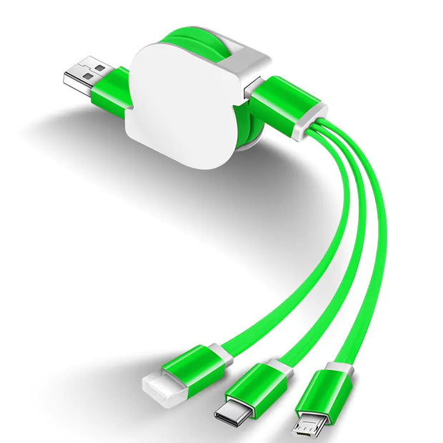 1M 3-in-1 Retractable USB Charger Cable for Smartphones - ILLUMIWAVESS  