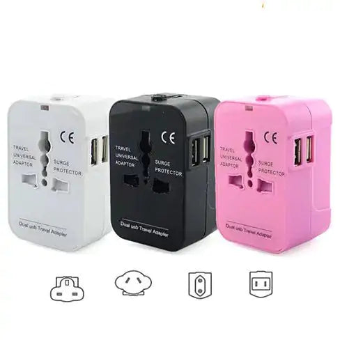 Worldwide Power Adapter and Travel Charger with Dual USB ports that works in 150 countries - ILLUMIWAVESS  