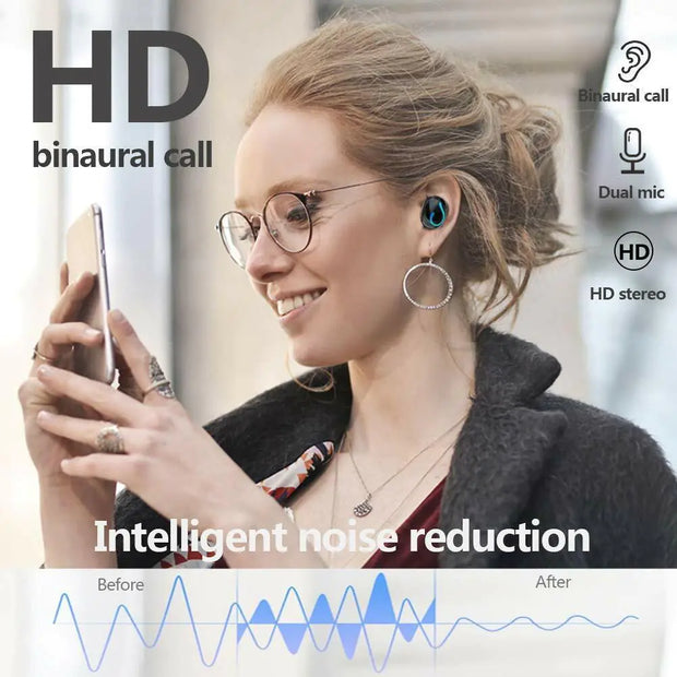 Bluetooth 5.1 Headset TWS Wireless Earphones Mini Earbuds Stereo Headphones IPX7 - ILLUMIWAVESS  