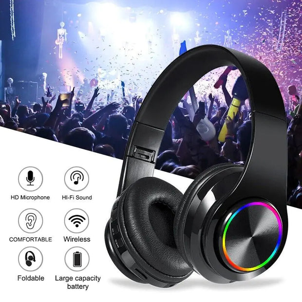 Super Bass Wireless Bluetooth Headphones Foldable Stereo Earphones Headsets Mic - ILLUMIWAVESS  