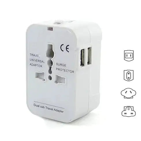 Worldwide Power Adapter and Travel Charger with Dual USB ports that works in 150 countries - ILLUMIWAVESS 